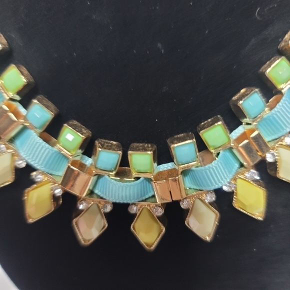 Fashion Jewelry Necklace Ribbon‎ laced Jeweled Chunky Studded (J8 - Picture 2 of 6